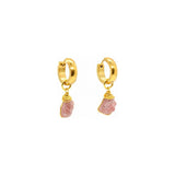 Dangling Raw Pink Tourmaline Gemstone Thick Huggie Hoop Earrings