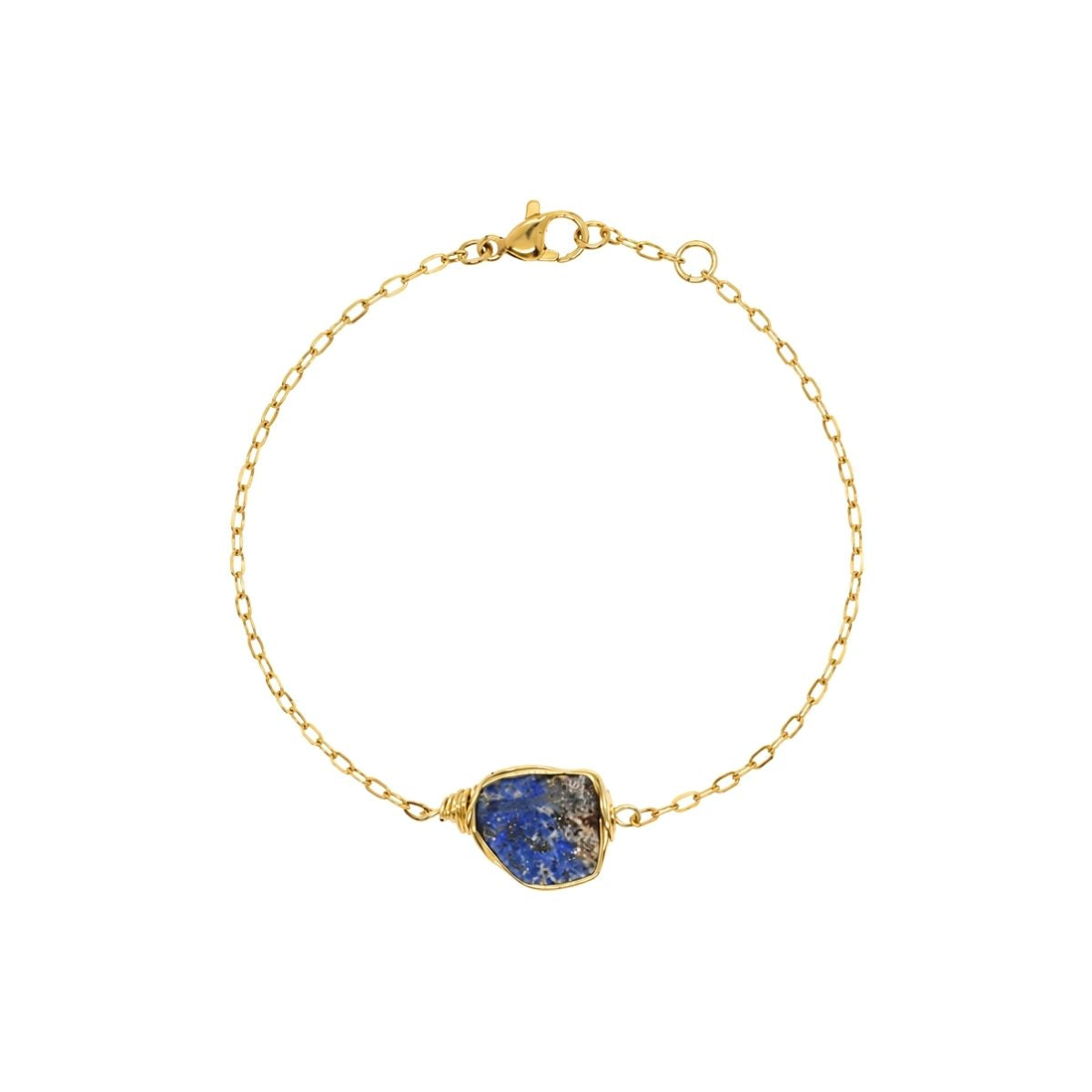 Raw Lapis Lazuli Gemstone Wire Wrapped Chain Bracelet