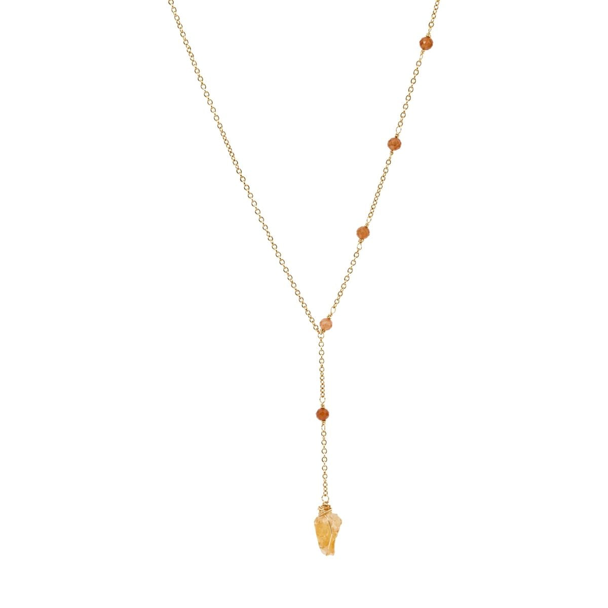 Raw Citrine Gemstone Station Lariat Necklace