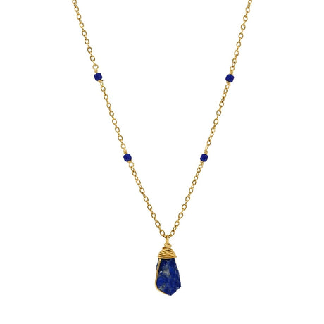 Raw Lapis Lazuli Gemstone Station Necklace 