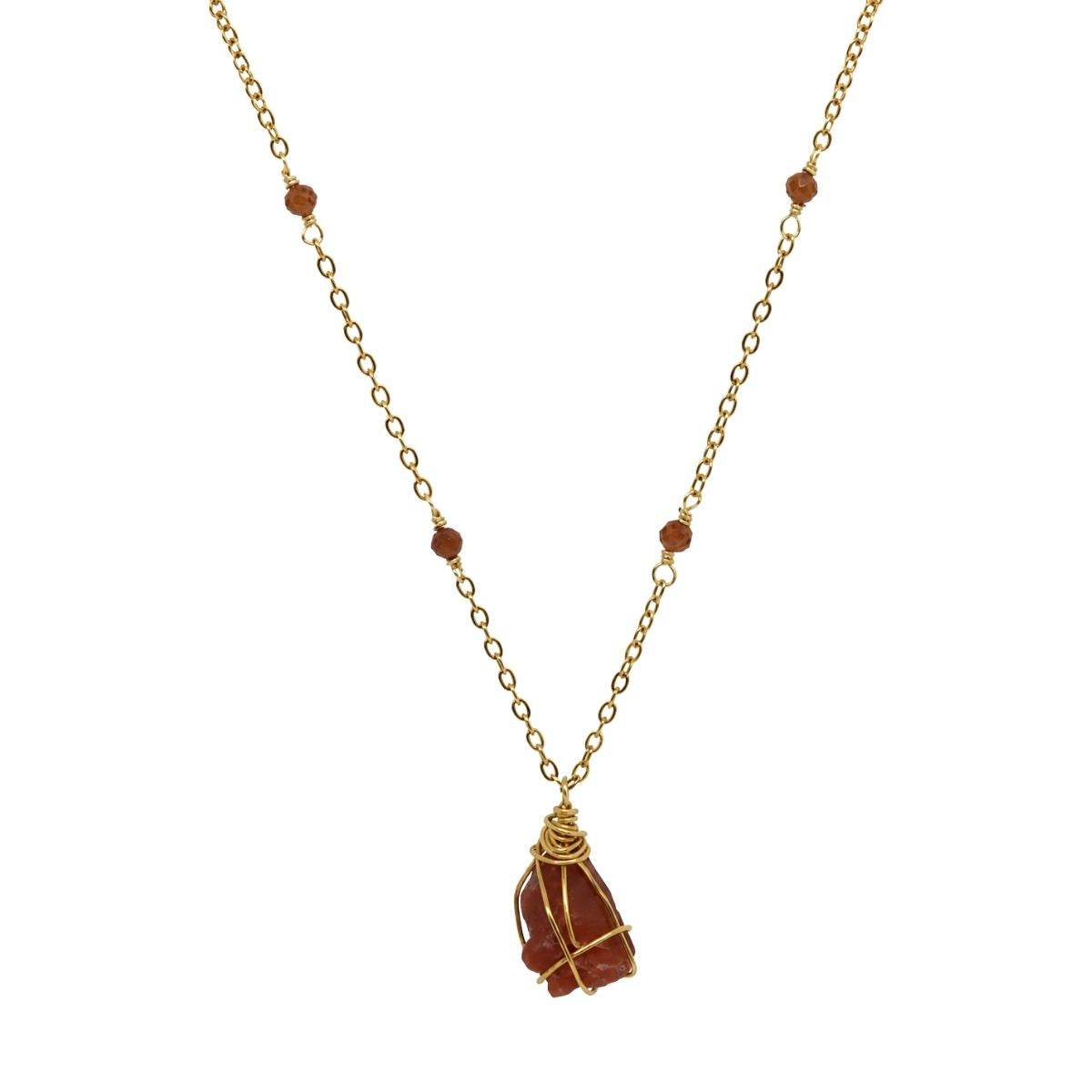Raw Carnelian Gemstone Station Necklace
