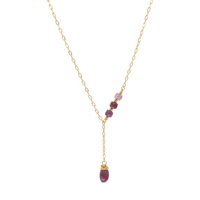 Raw Pink Tourmaline Gemstone Lariat Necklace