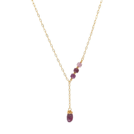 Raw Pink Tourmaline Gemstone Lariat Necklace