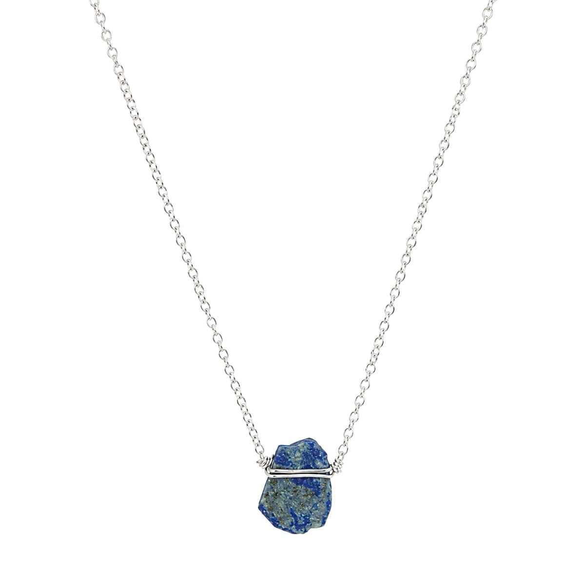 Raw Lapis Lazuli Wire Wrapped Silver Necklace