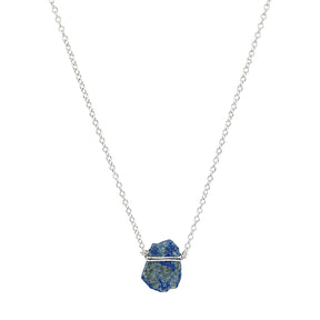 Raw Lapis Lazuli Wire Wrapped Silver Necklace