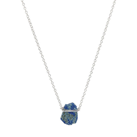 Raw Lapis Lazuli Wire Wrapped Silver Necklace