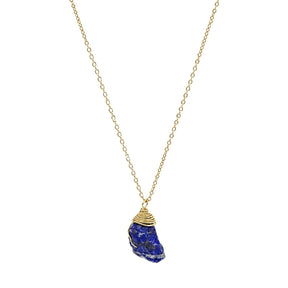 Raw Lapis Lazuli Gemstone Wire Wrapped Pendant Necklace
