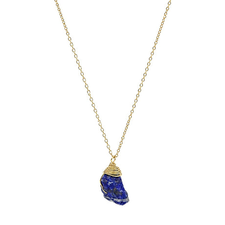 Raw Lapis Lazuli Gemstone Wire Wrapped Pendant Necklace