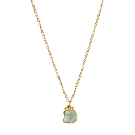 Raw Aquamarine Gemstone Wire Wrapped Pendant Necklace