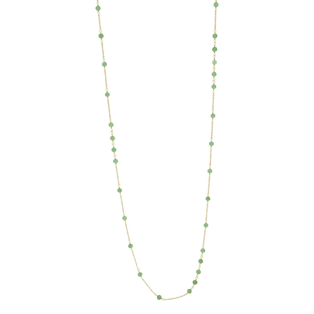 Green Jade Gemstone Beaded Station Long Necklace