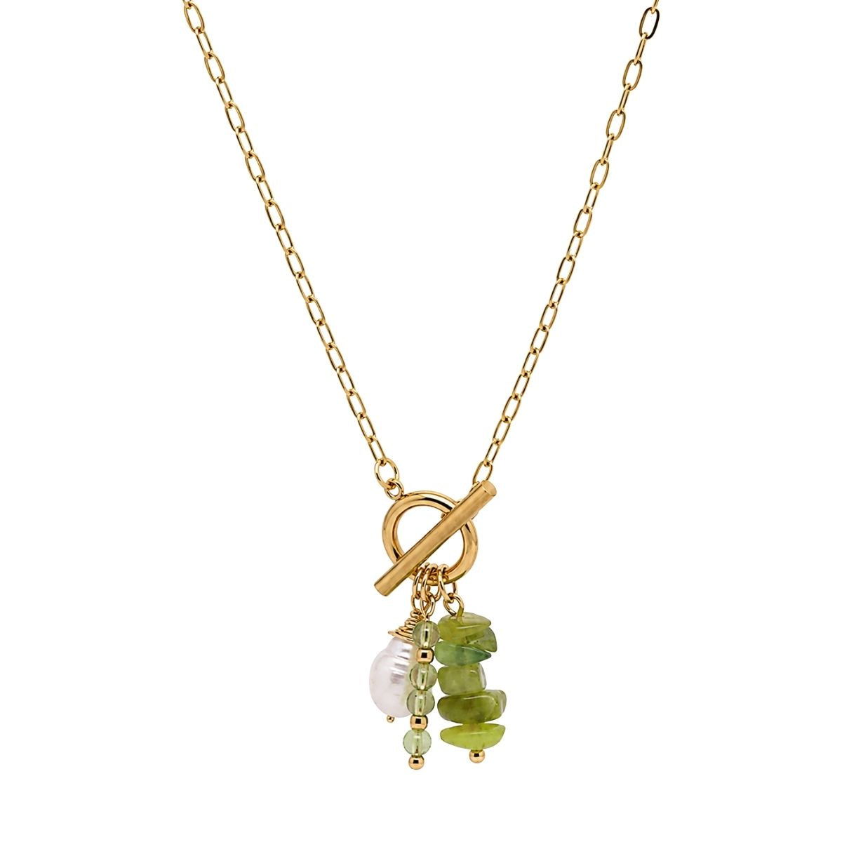 Peridot Gemstone & Pearl Toggle Necklace 
