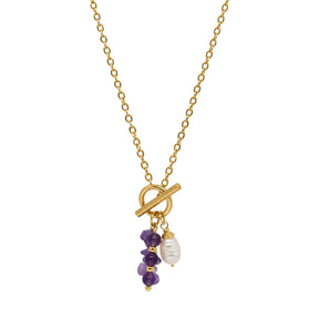 Amethyst Gemstone & Pearl Toggle Necklace 