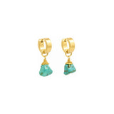 Dangling Raw Turquoise Gemstone Thick Huggie Hoop Earrings