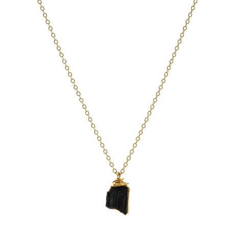Raw Black Tourmaline Gemstone Wire Wrapped Pendant Necklace
