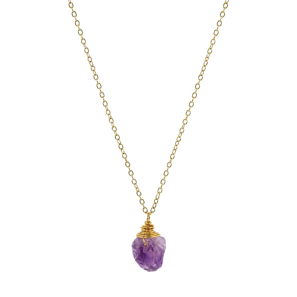Raw Amethyst Gemstone Wire Wrapped Pendant Necklace