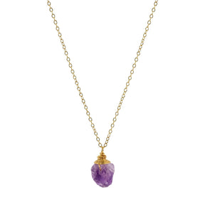 Raw Amethyst Gemstone Wire Wrapped Pendant Necklace