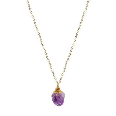 Raw Amethyst Gemstone Wire Wrapped Pendant Necklace