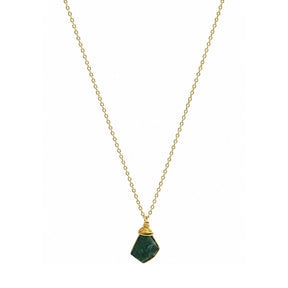 Raw Malachite Gemstone Wire Wrapped Pendant Necklace