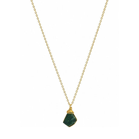 Raw Malachite Gemstone Wire Wrapped Pendant Necklace