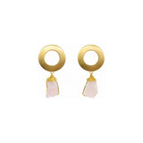 Raw Rose Quartz Gemstone Wire Wrapped Circle Dangle Earrings