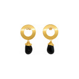 Black Onyx Gemstone Wire Wrapped Circle Dangle Earrings