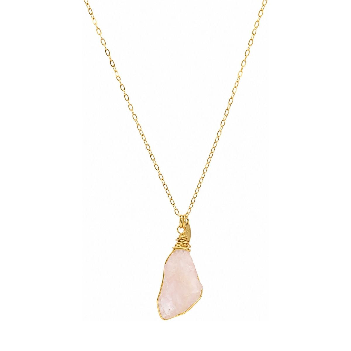 Raw Rose Quartz Gemstone Wire Wrapped Pendant Long Necklace 