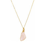 Raw Rose Quartz Gemstone Wire Wrapped Pendant Long Necklace 