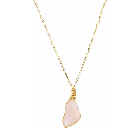 Raw Rose Quartz Gemstone Wire Wrapped Pendant Long Necklace 