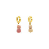 Pink Tourmaline Square Gemstone Huggie Hoop Earrings