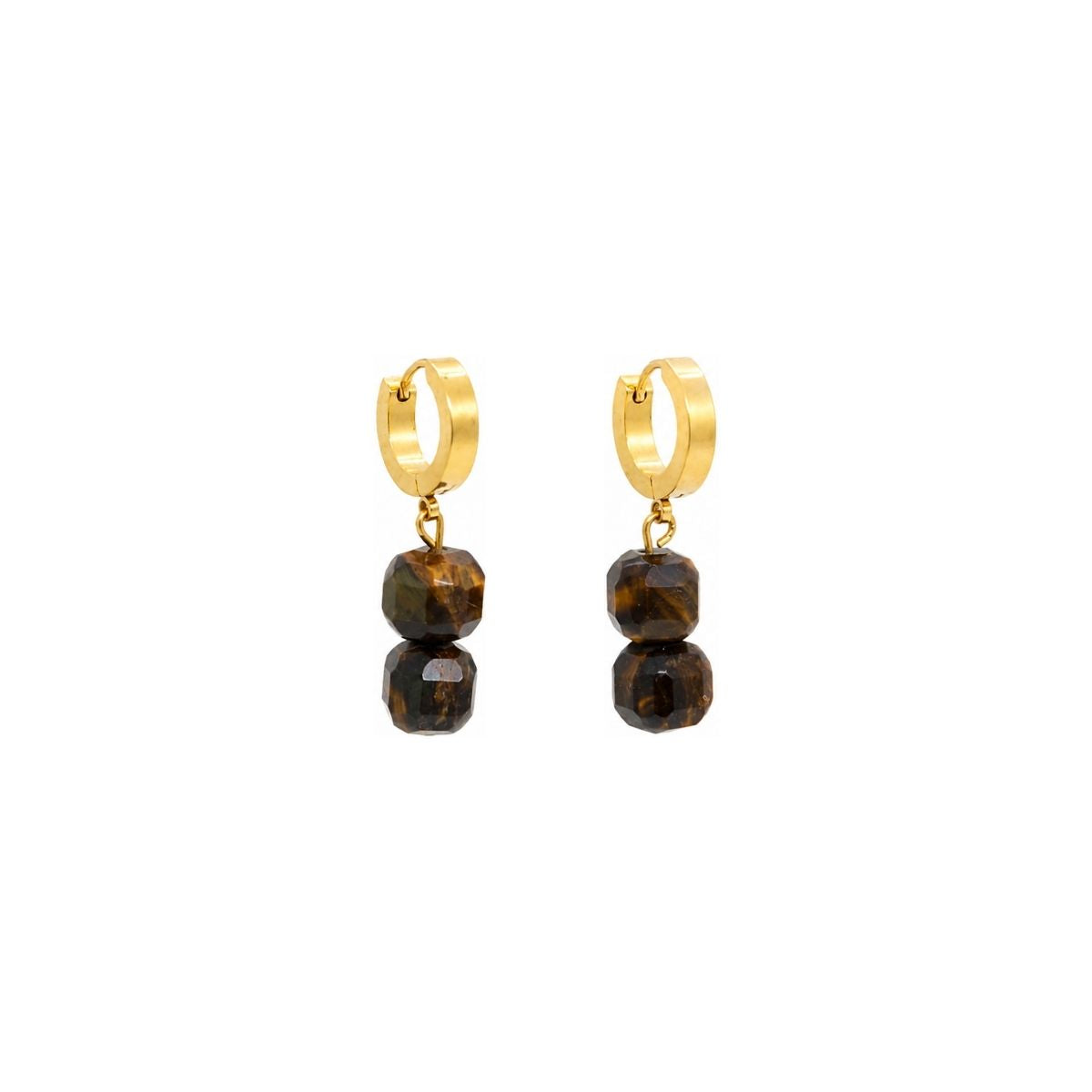 Tiger's Eye Square Gemstone Huggie Hoop Earrings