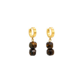 Tiger's Eye Square Gemstone Huggie Hoop Earrings