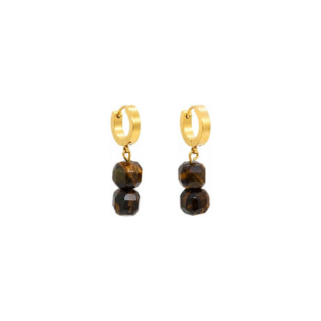 Tiger's Eye Square Gemstone Huggie Hoop Earrings