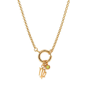 Virgo Zodiac Peridot Birthstone Charm Necklace