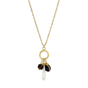 Black Onyx Pearl & Tiger's Eye Gemstone Charm Necklace