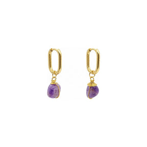 Amethyst Wire Wrapped Oval Huggie Hoop Earrings