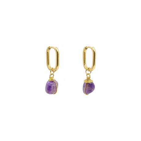 Amethyst Wire Wrapped Oval Huggie Hoop Earrings