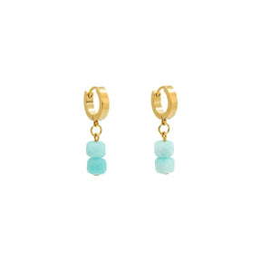 Amazonite Square Gemstone Huggie Hoop Earrings