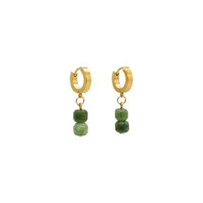 Green Tourmaline Square Gemstone Huggie Hoop Earrings