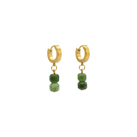 Green Tourmaline Square Gemstone Huggie Hoop Earrings