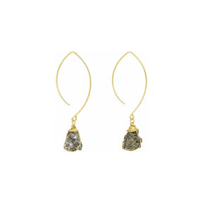 Raw Pyrite Gemstone Wire Wrapped Dangle Earrings