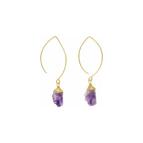 Raw Amethyst Gemstone Wire Wrapped Dangle Earrings