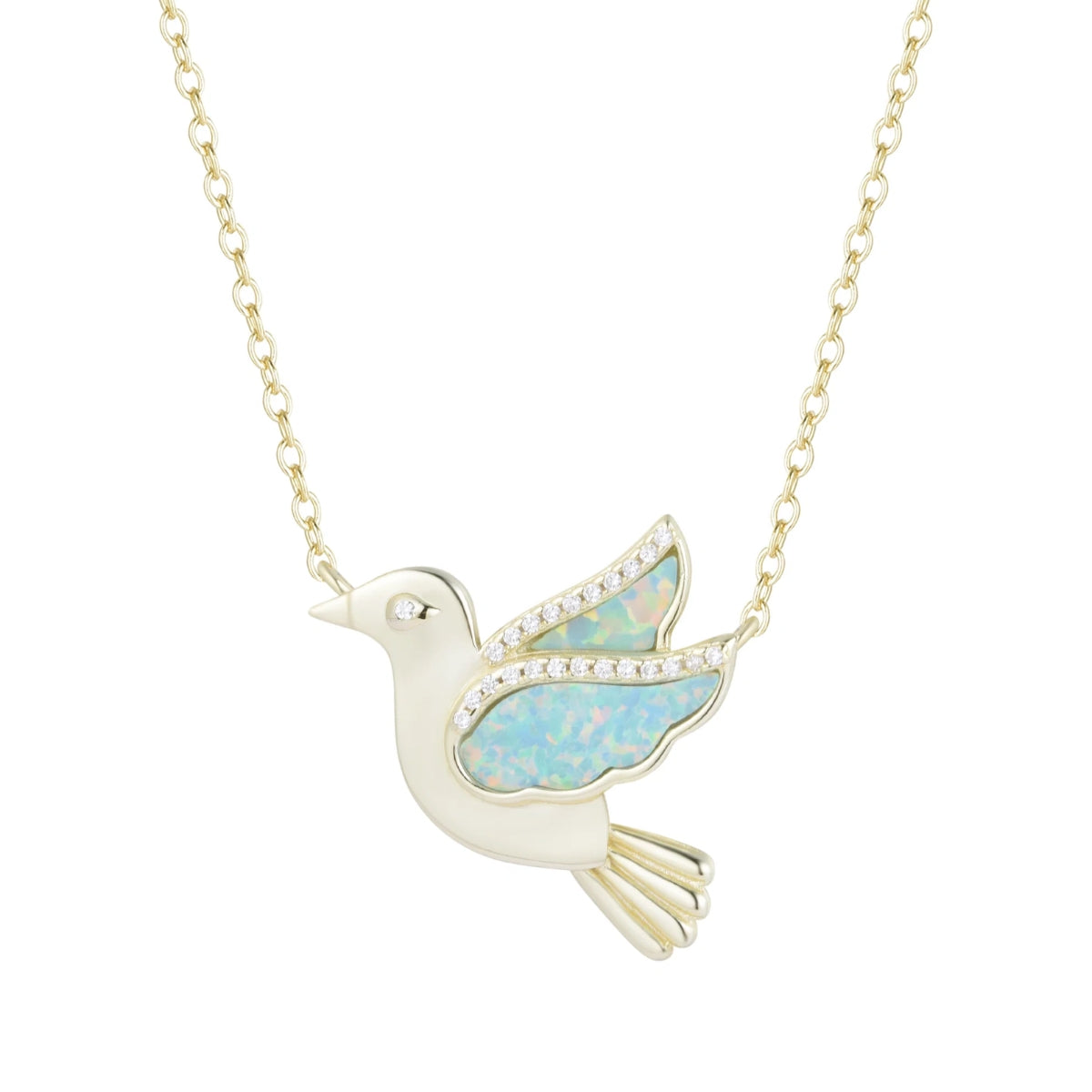 Light Green Opal Dove Necklace with Crystals