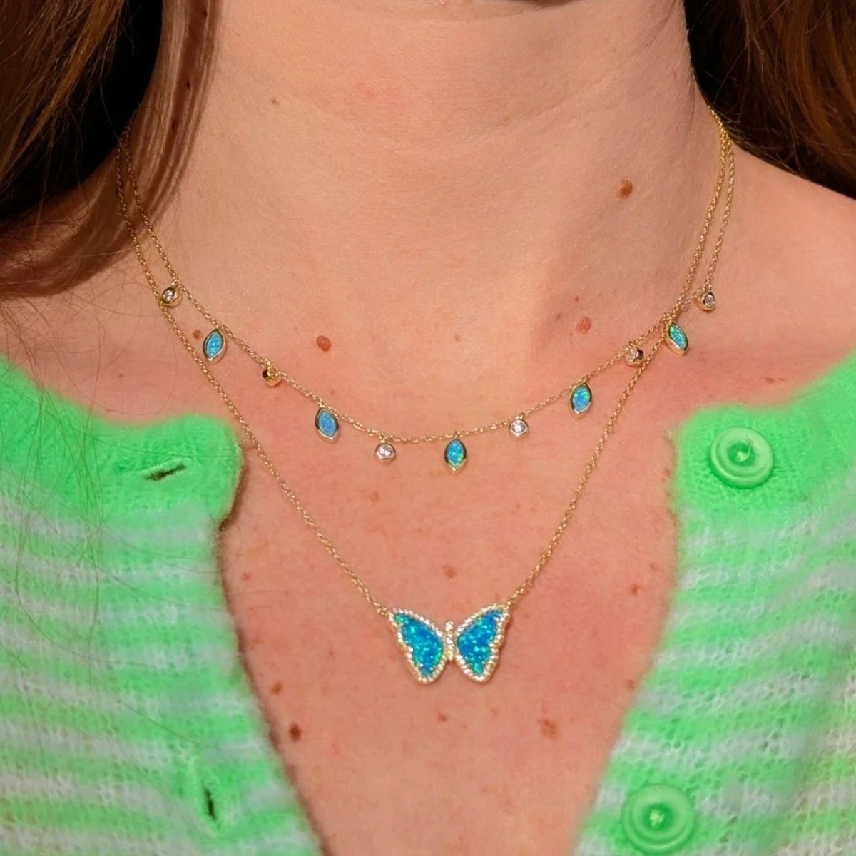 Blue Green Opal Drops of Spring Necklace