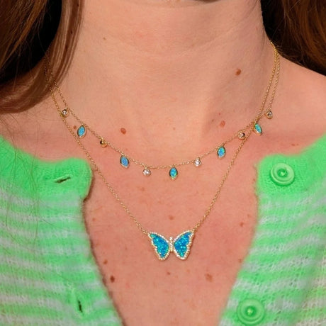 Blue Green Opal Drops of Spring Necklace
