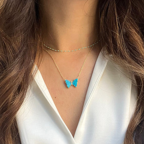Black Opal Butterfly Necklace with Prongs