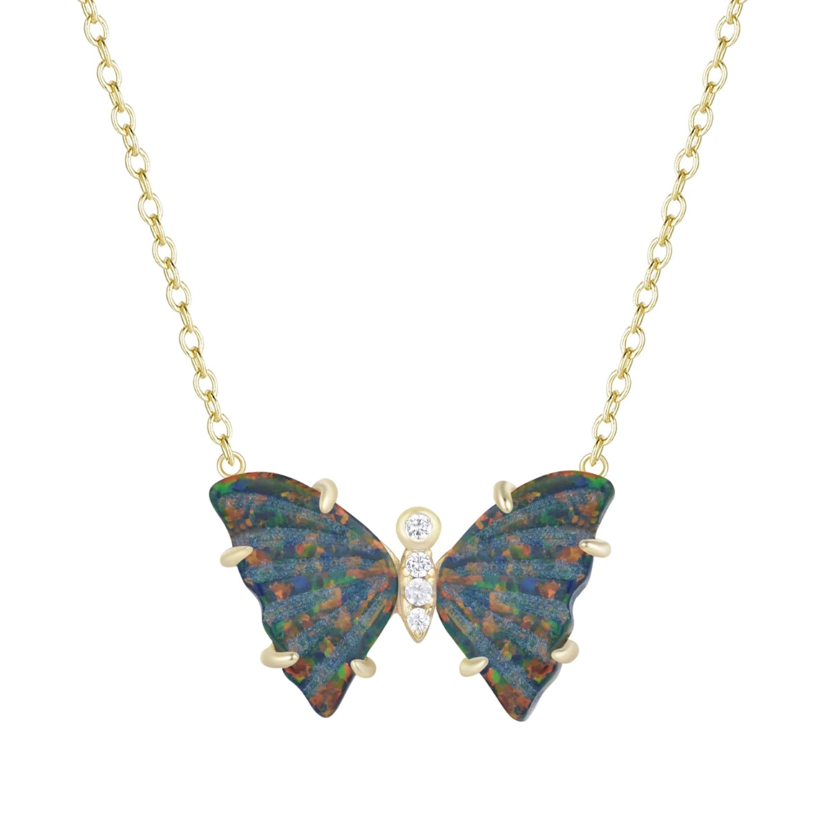 Black Opal Butterfly Necklace with Prongs