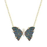 Black Opal Butterfly Necklace with Prongs