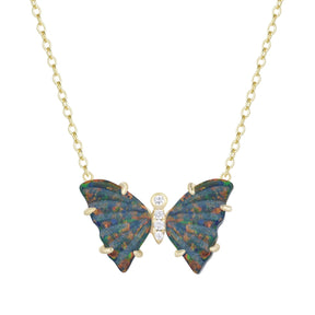 Black Opal Butterfly Necklace with Prongs