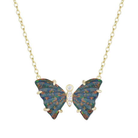 Black Opal Butterfly Necklace with Prongs
