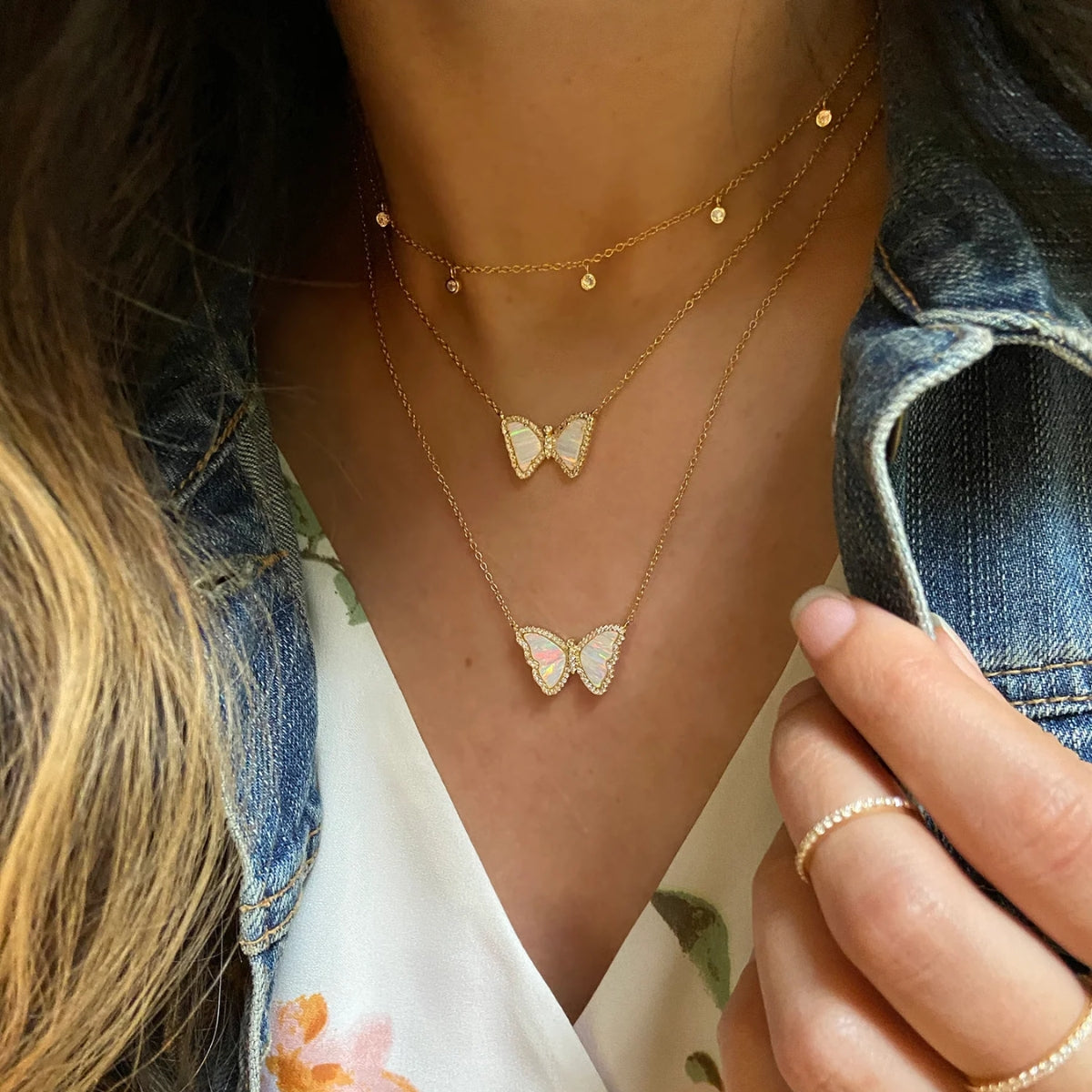 White Opal Mini Butterfly Necklace